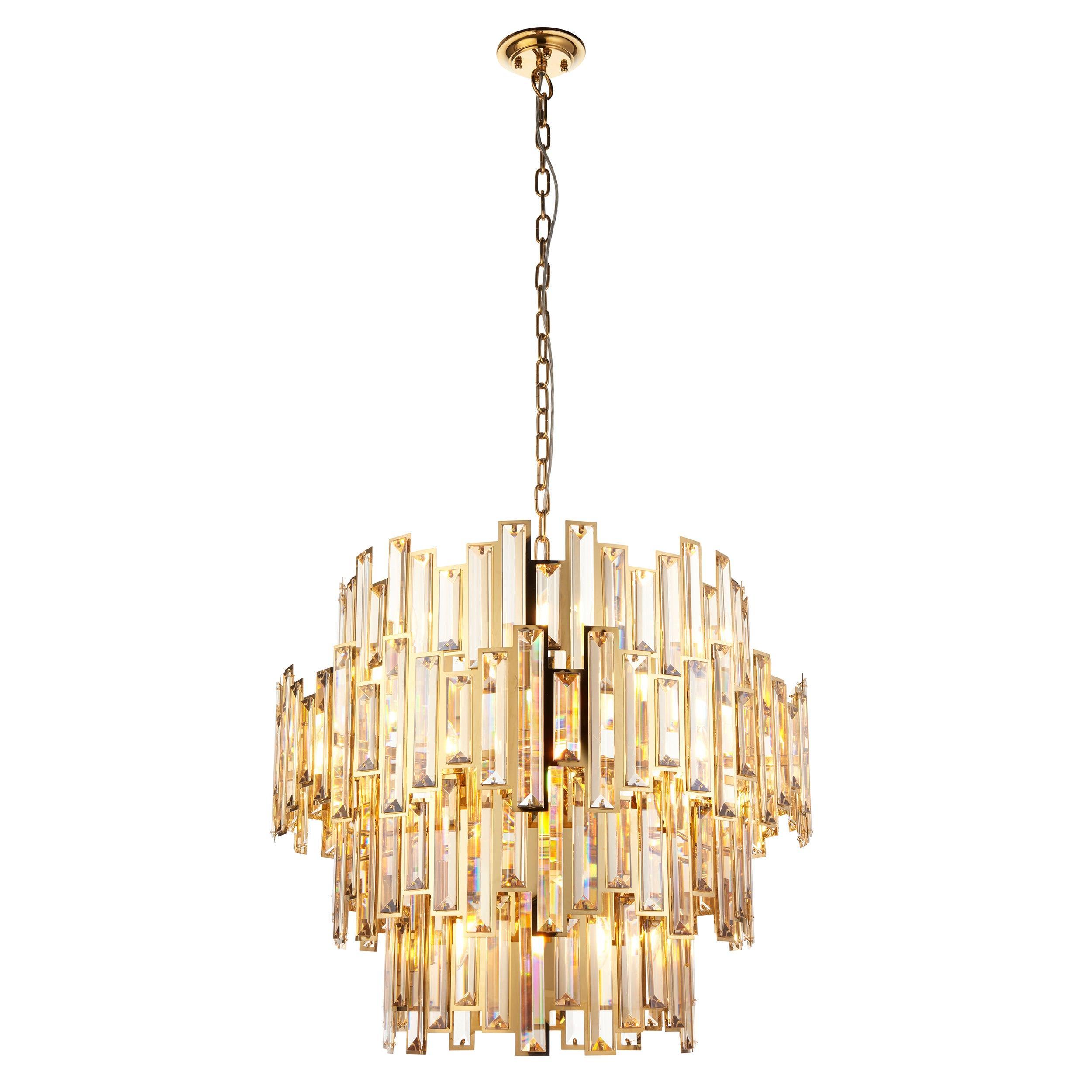 Aura 15 Light Adjustable Gold & Champagne Crystal Pendant-Ceiling Pendant Lights-Living Lights Hallway Lighting Close upTiffany Lighting Direct