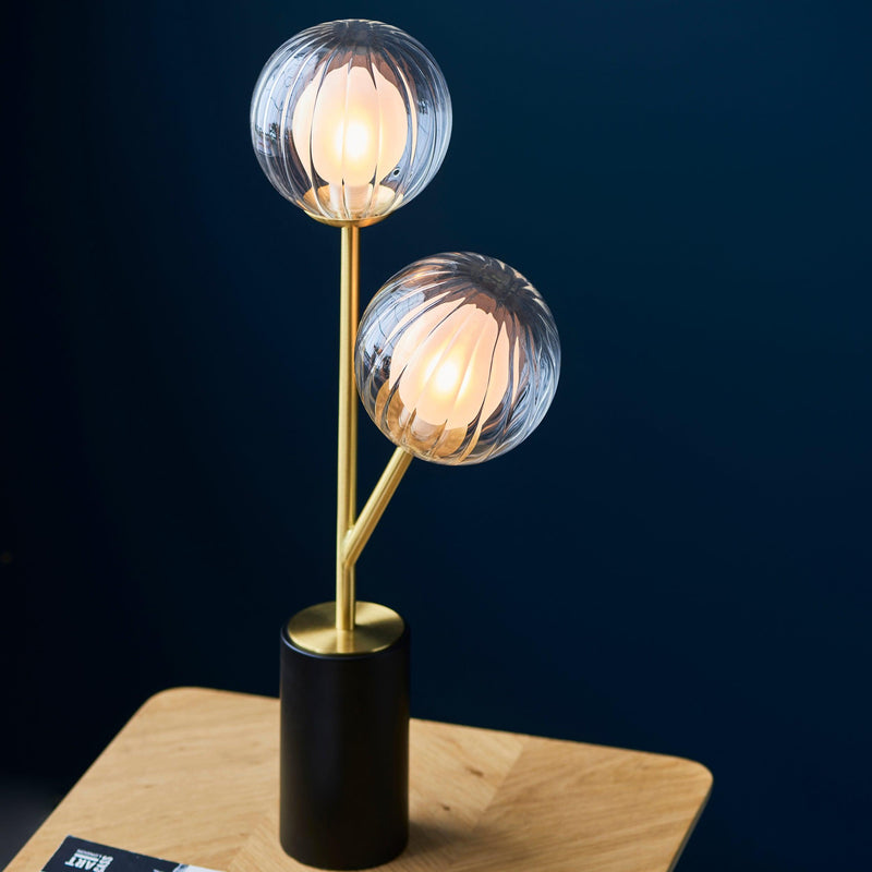 Riviera Art Deco 2 Light Brass Table Lamp - Glass Shades-Living Lights-Living-Room-Tiffany Lighting Direct-[image-position]