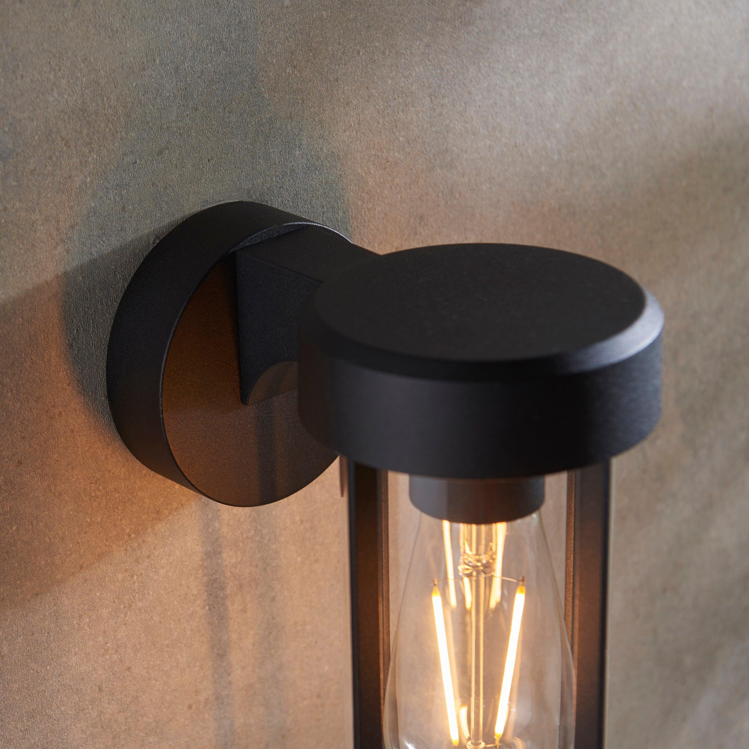 newquay black outdoor wall light with clear glass shade kitchen lighting image