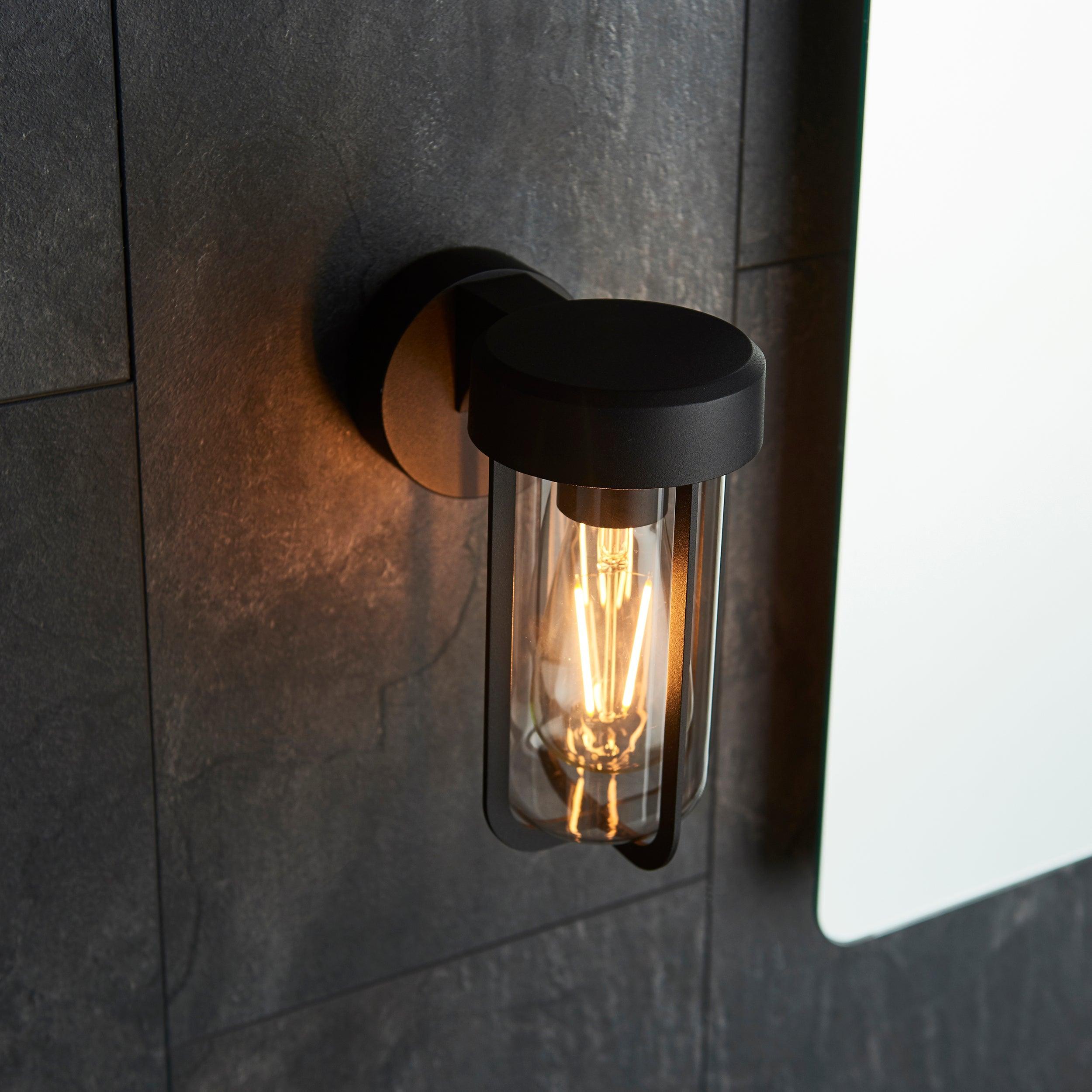 newquay black outdoor wall light with clear glass shade Hallway Lighting Close Up