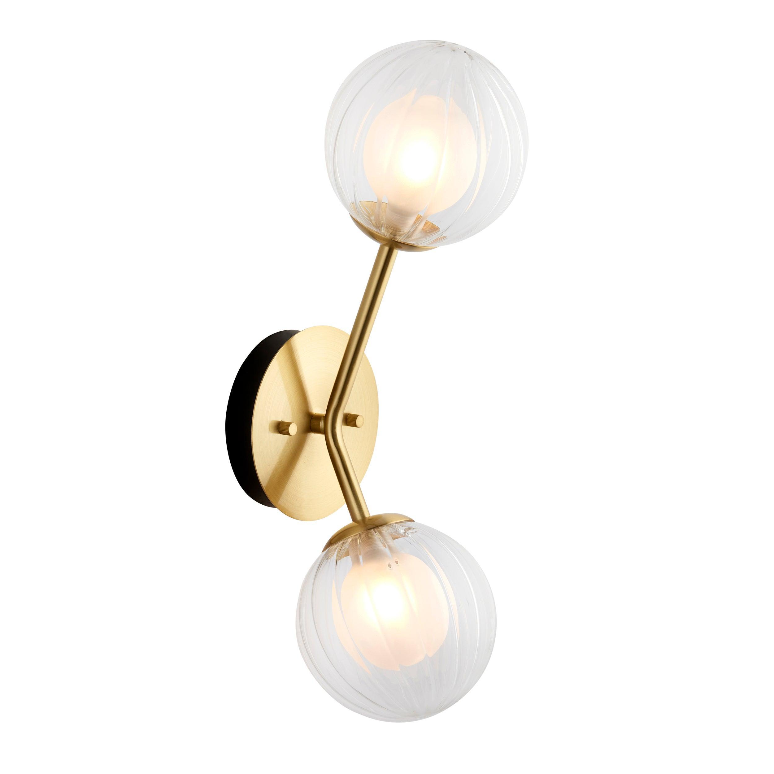 Riviera Double Art Deco Brass Wall Light - Glass Shades image 1