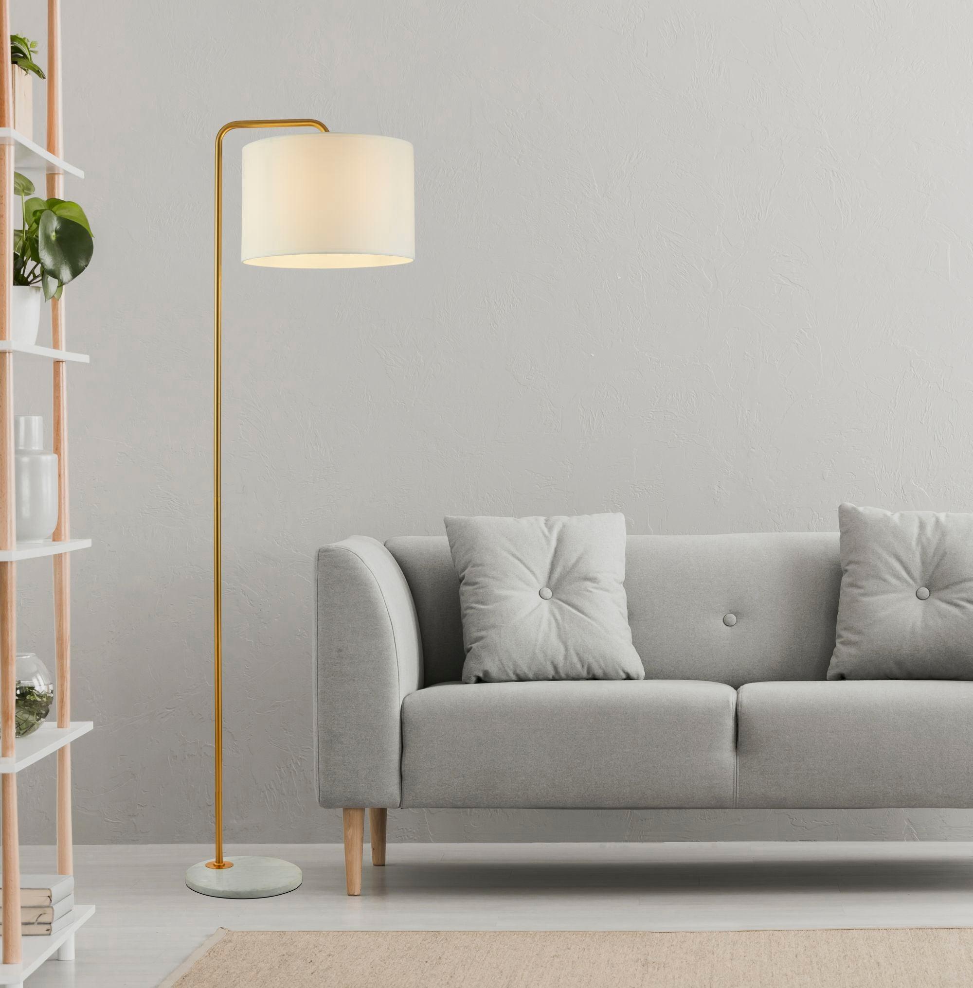 gallow marbled based gold floor lamp white shade by searchlighting lighting, living room image