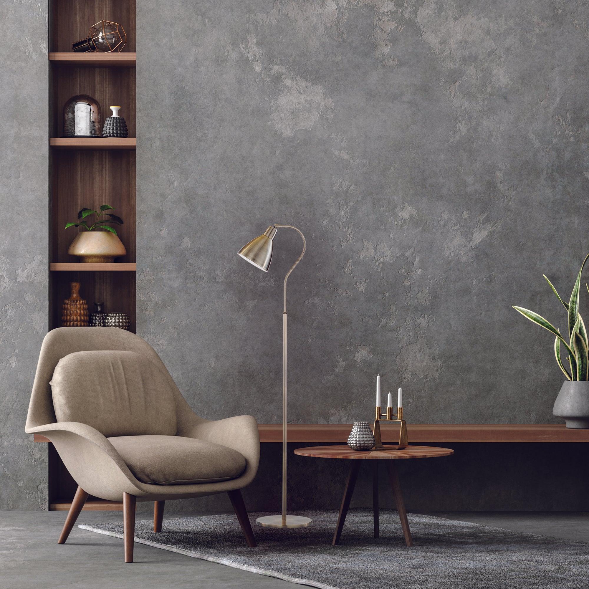 adjustable antique brass floor lamp brass shade by searchlighting lighting, living room image