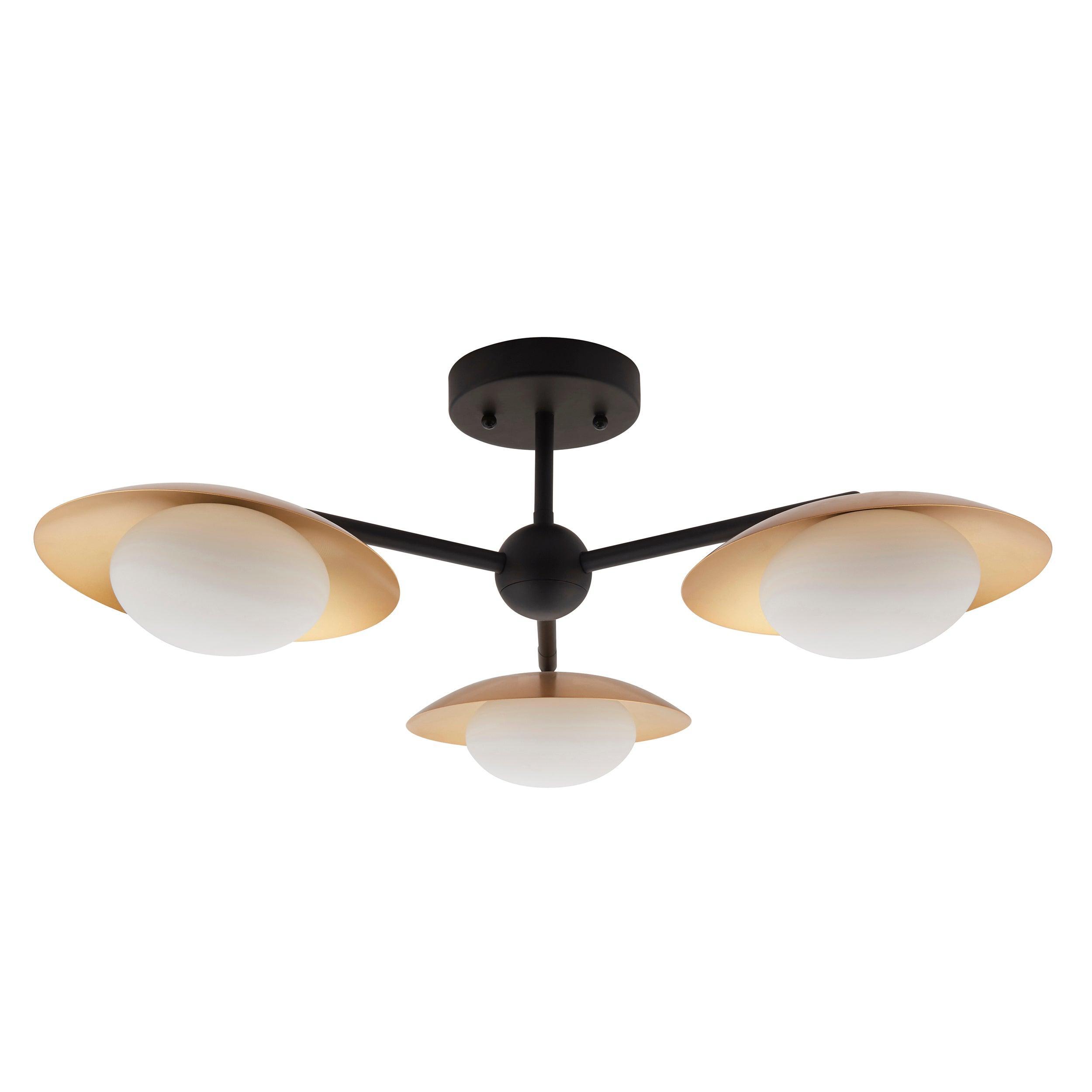 Carlton 3 Light Black & Gold Living room Semi Flush - Opal Glass Shades Image 8