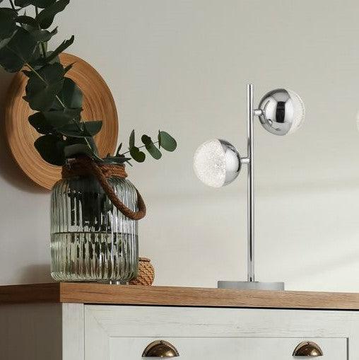 marbles 2 light chrome crystal sand table lamp by searchlighting lighting, living room image