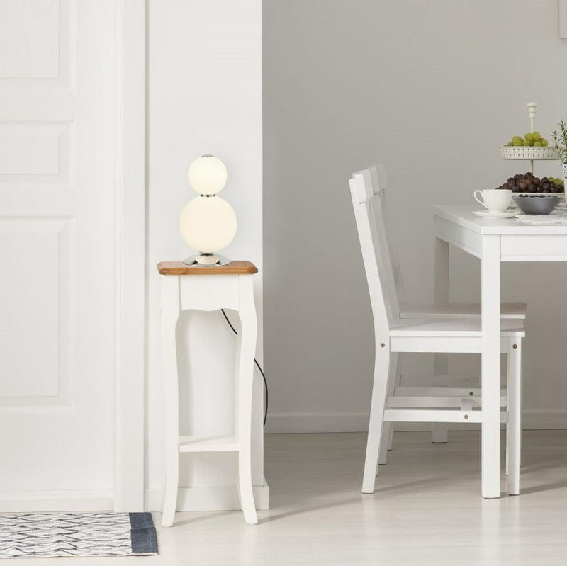 Snowball 2 Light Chrome Table Lamp - Opal Glass Shade-Searchlight Lighting-Living-Room-Tiffany Lighting Direct-[image-position]