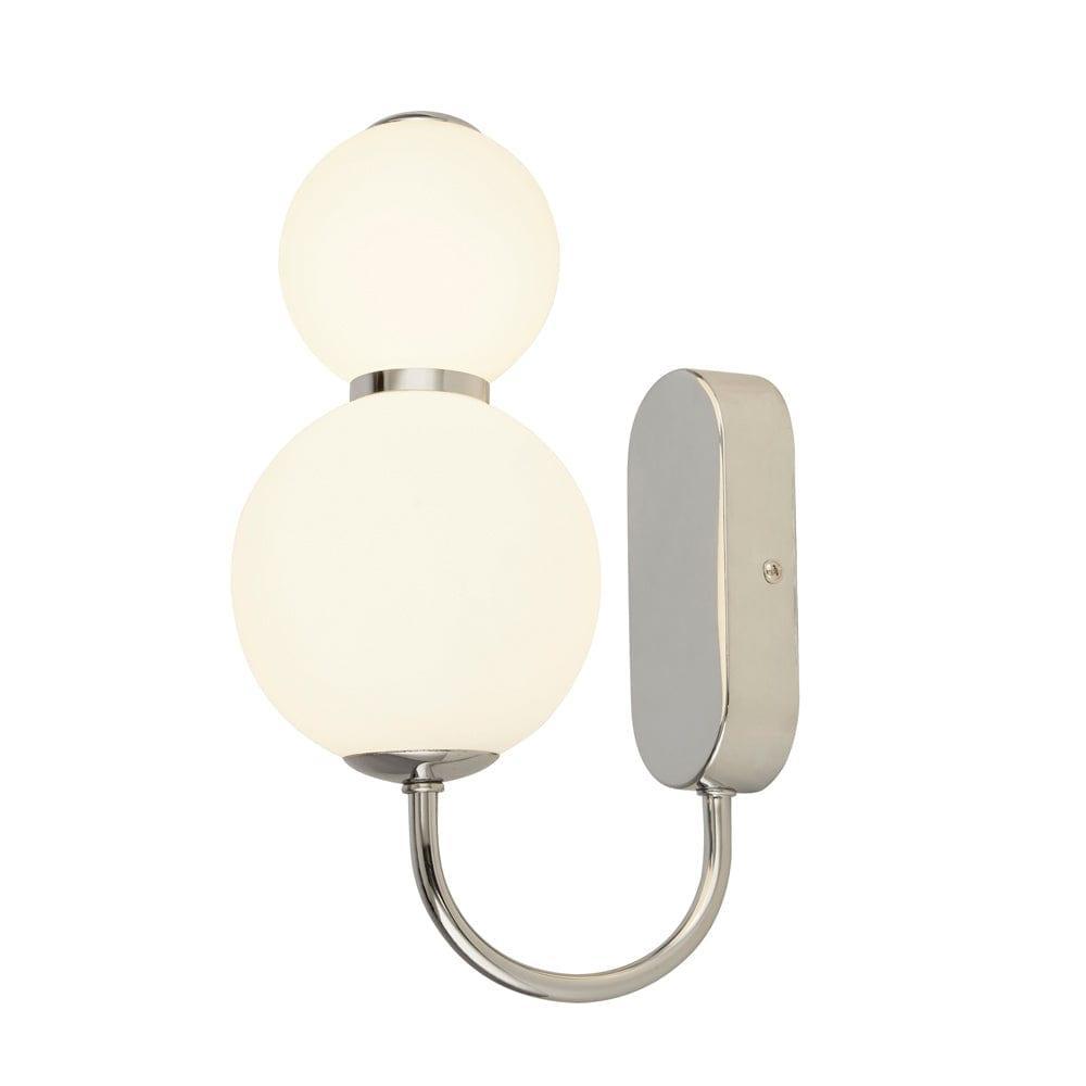 snowball 2 light wall light chrome with opal glass shades