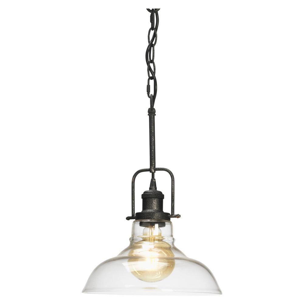 Oaks Lighting Esko Wrought Iron & Glass Shade Ceiling Light-Ceiling Pendant Lights-Oaks Lighting-1-Tiffany Lighting Direct