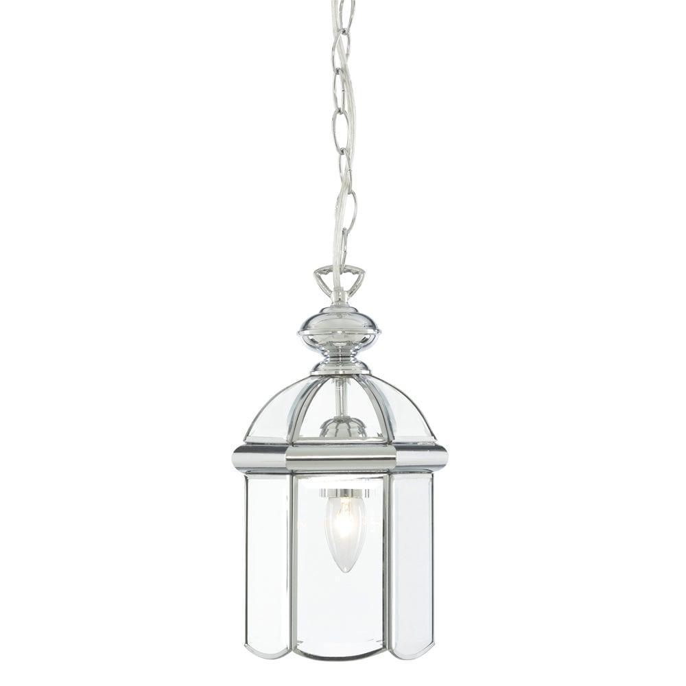 Searchlight Bevelled Lantern 1 Light Chrome Domed Pendant-Ceiling Pendant Lights-1-Tiffany Lighting Direct