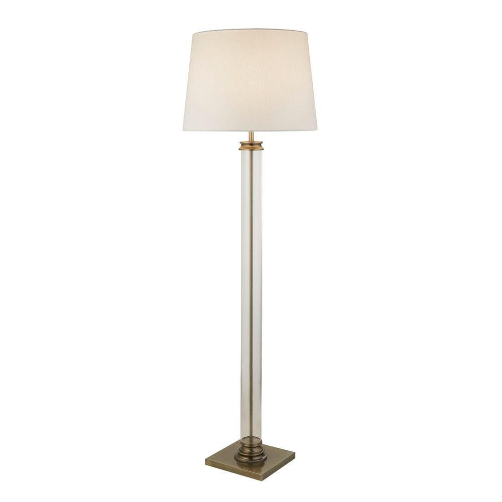 Pedestal Glass Column & Brass Floor Lamp - Cream Shade by 1