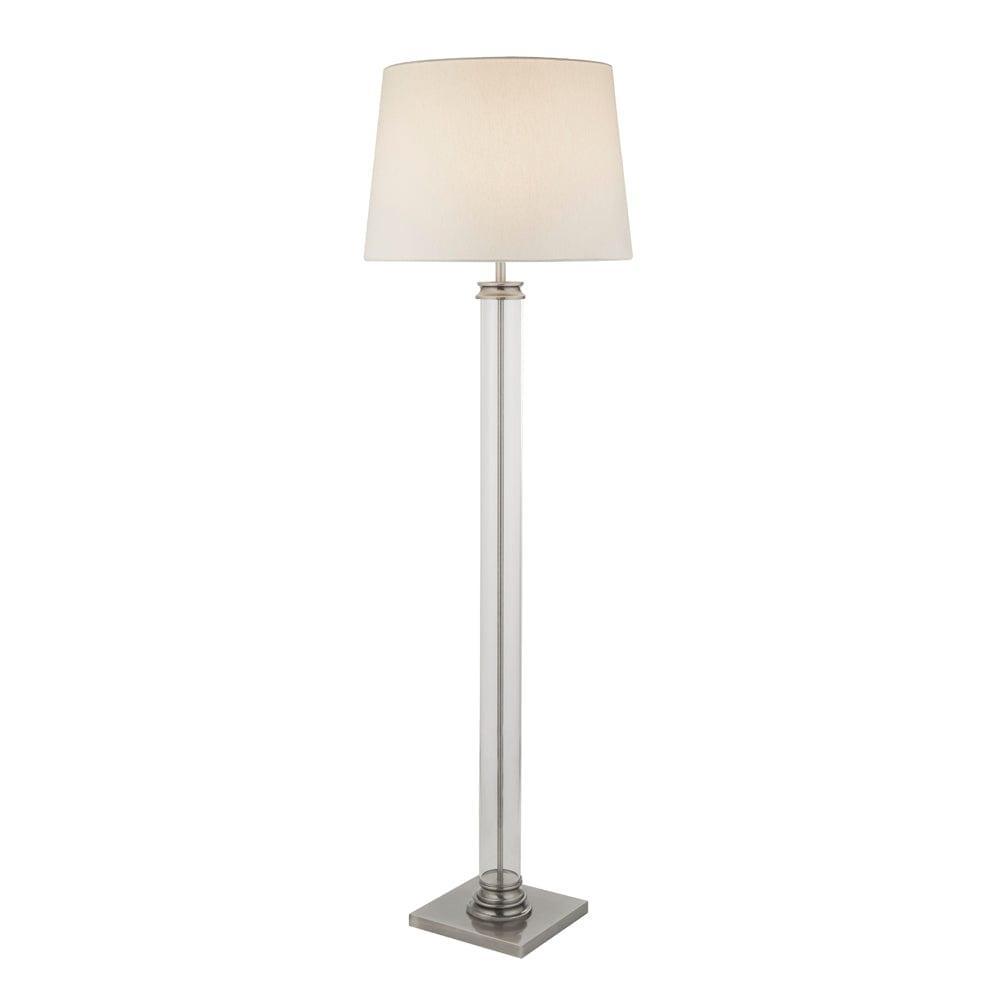 Pedestal Glass Column & Satin Silver Floor Lamp - Cream Shade by 1