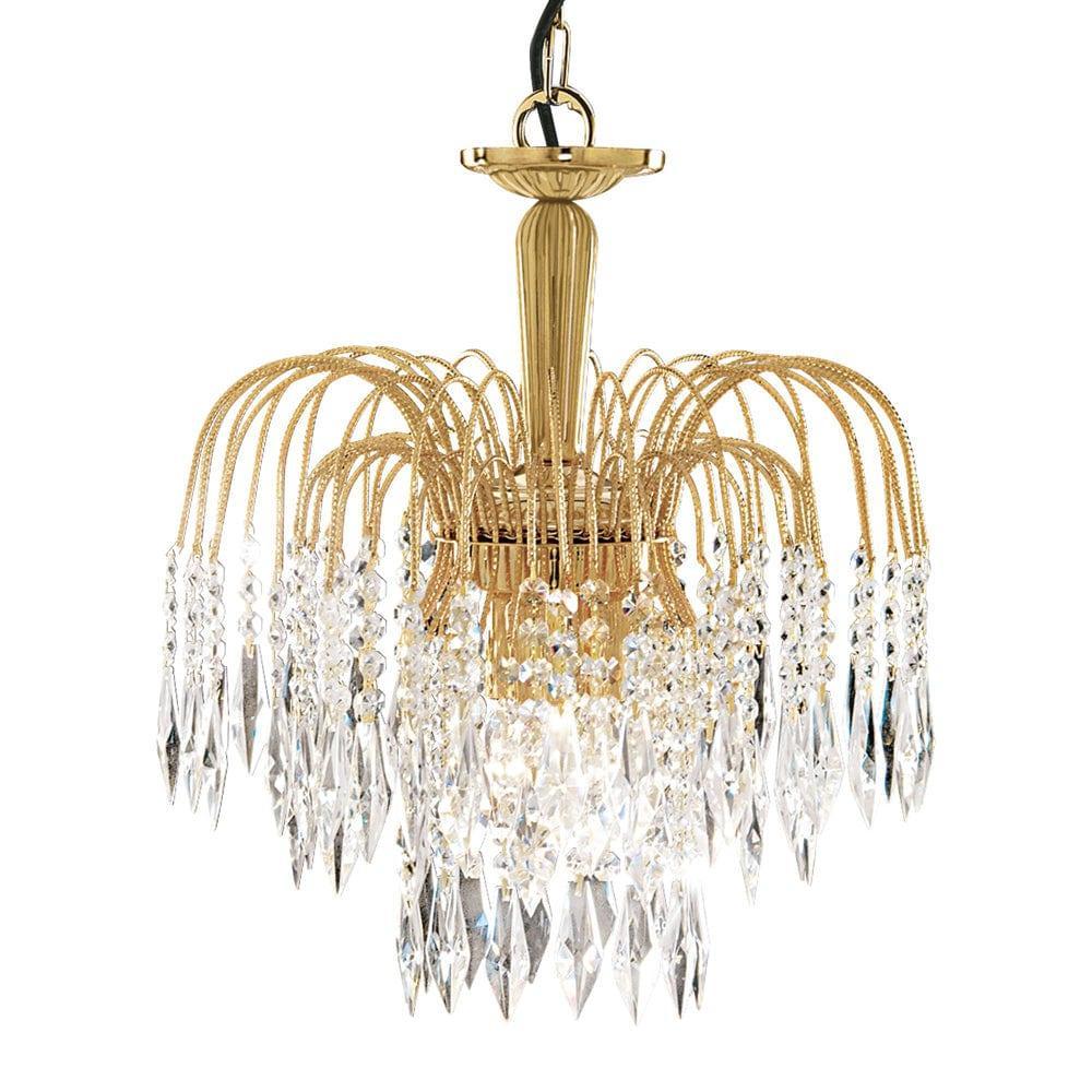 Waterfall 3 Light Gold Clear Crystal Ceiling Pendant-Ceiling Pendant Lights-1-Tiffany Lighting Direct