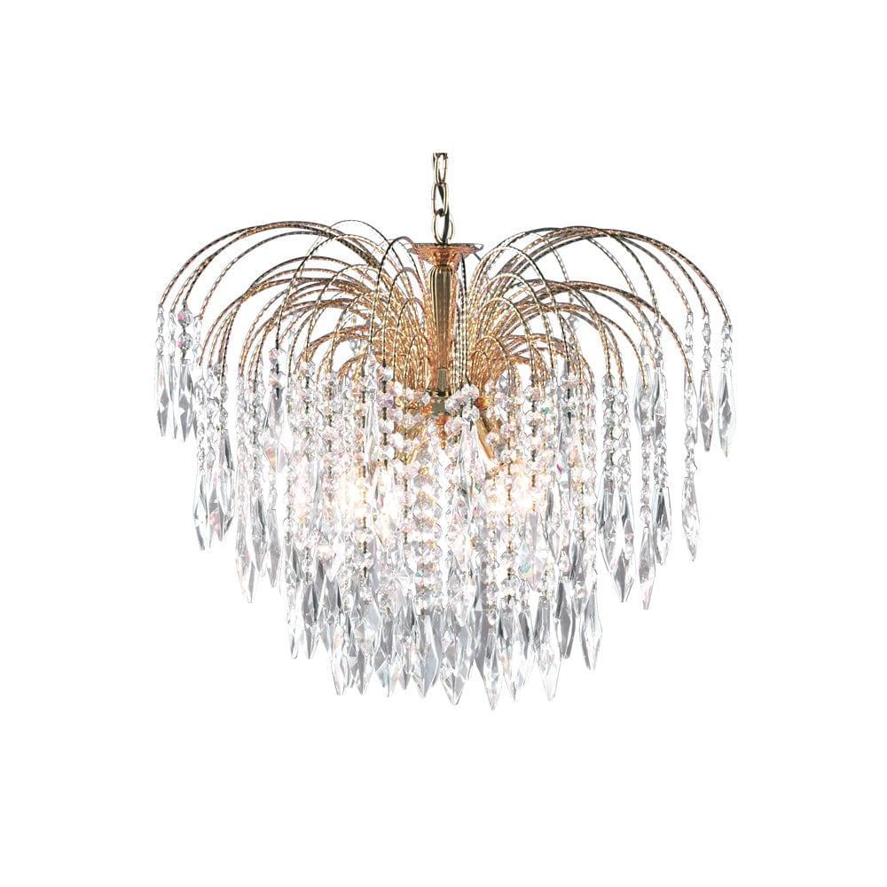Searchlight Waterfall 5 Light Gold & Crystal Ceiling Pendant-Ceiling Pendant Lights-1-Tiffany Lighting Direct