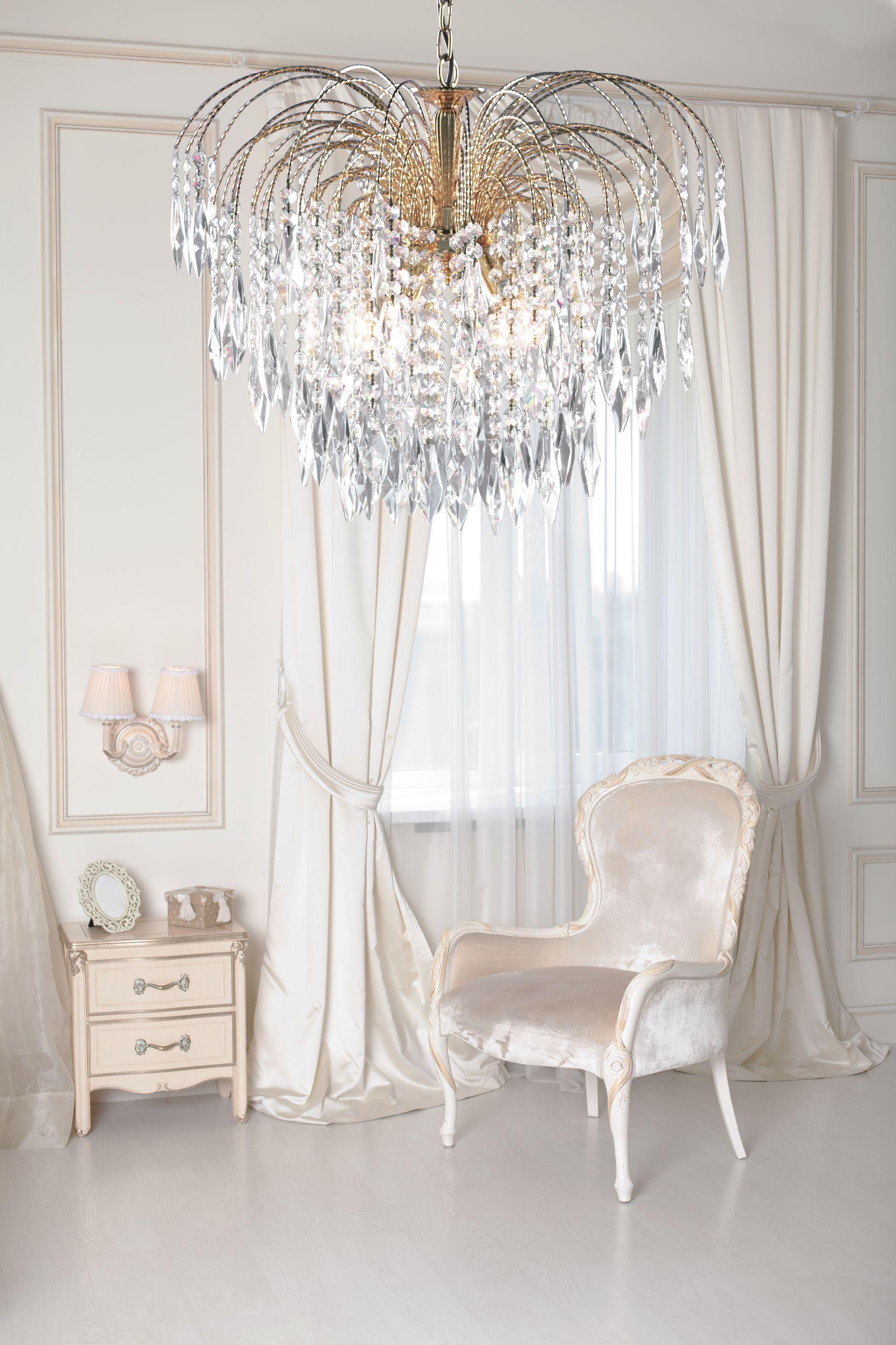 Searchlight Waterfall 5 Light Gold & Crystal Ceiling Pendant-Ceiling Pendant Lights-5-Tiffany Lighting Direct