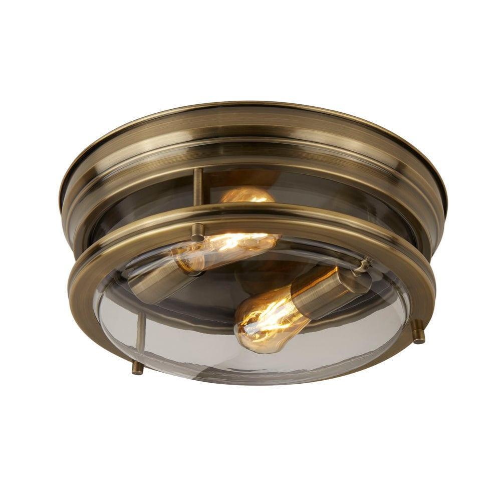 glasgow 2 light brass glass bathroom ceiling flush light
