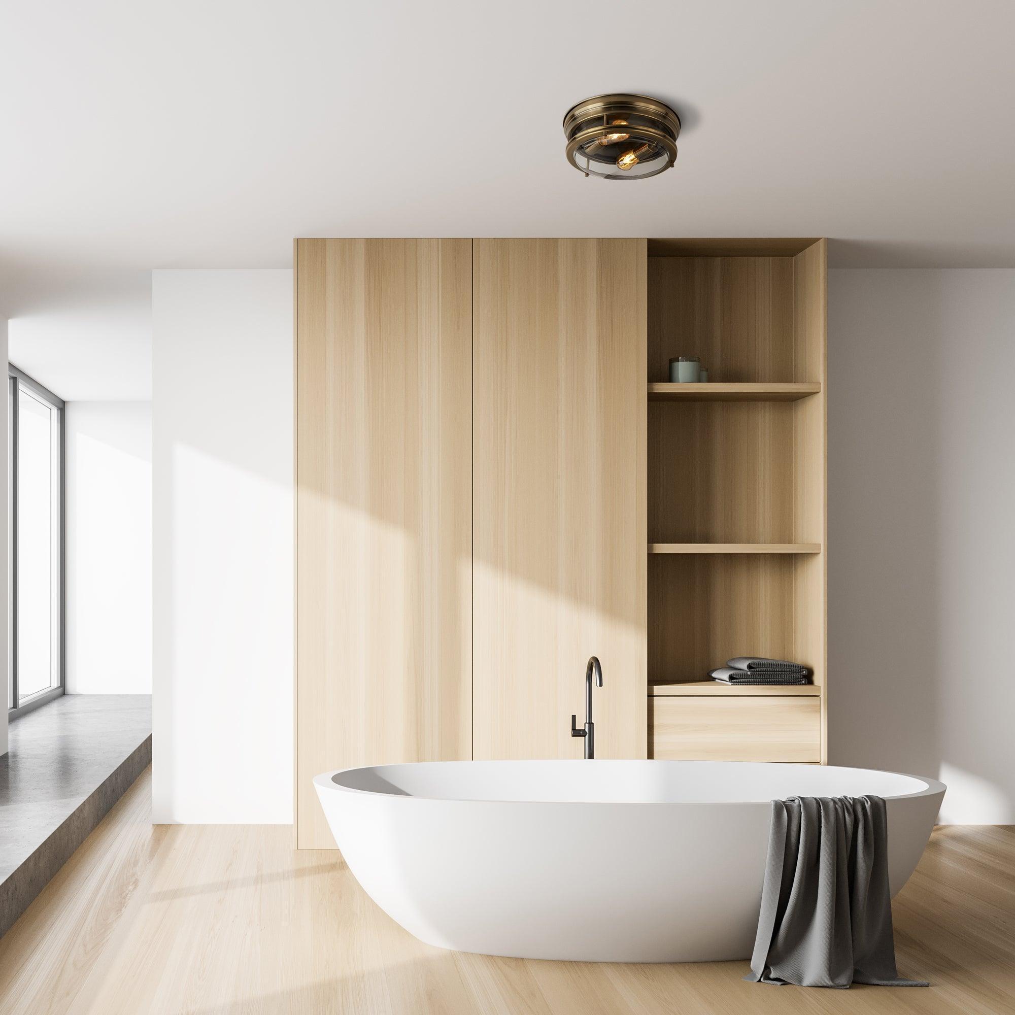 glasgow 2 light brass glass bathroom ceiling flush light by searchlighting lighting, living room image