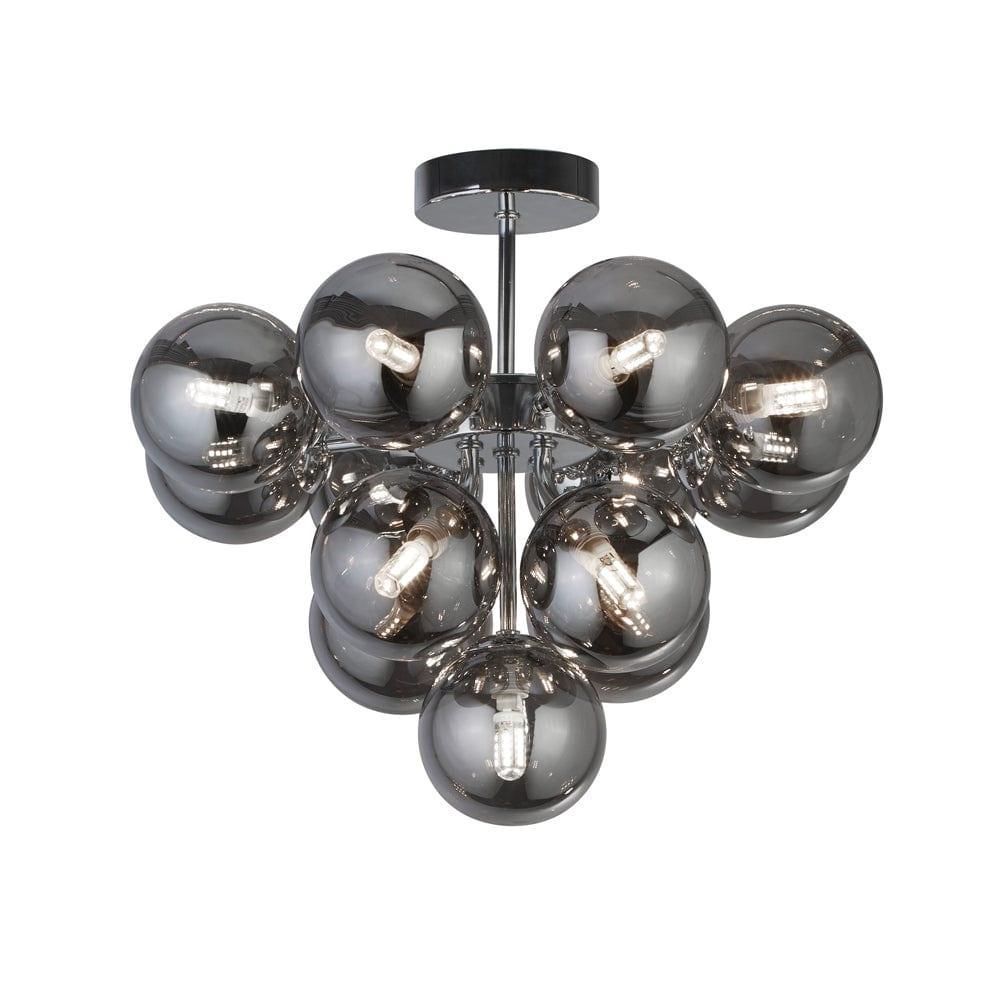 Searchlight Berry 13 Light Chrome Ceiling Light - Smoked Glass-Ceiling Pendant Lights-1-Tiffany Lighting Direct