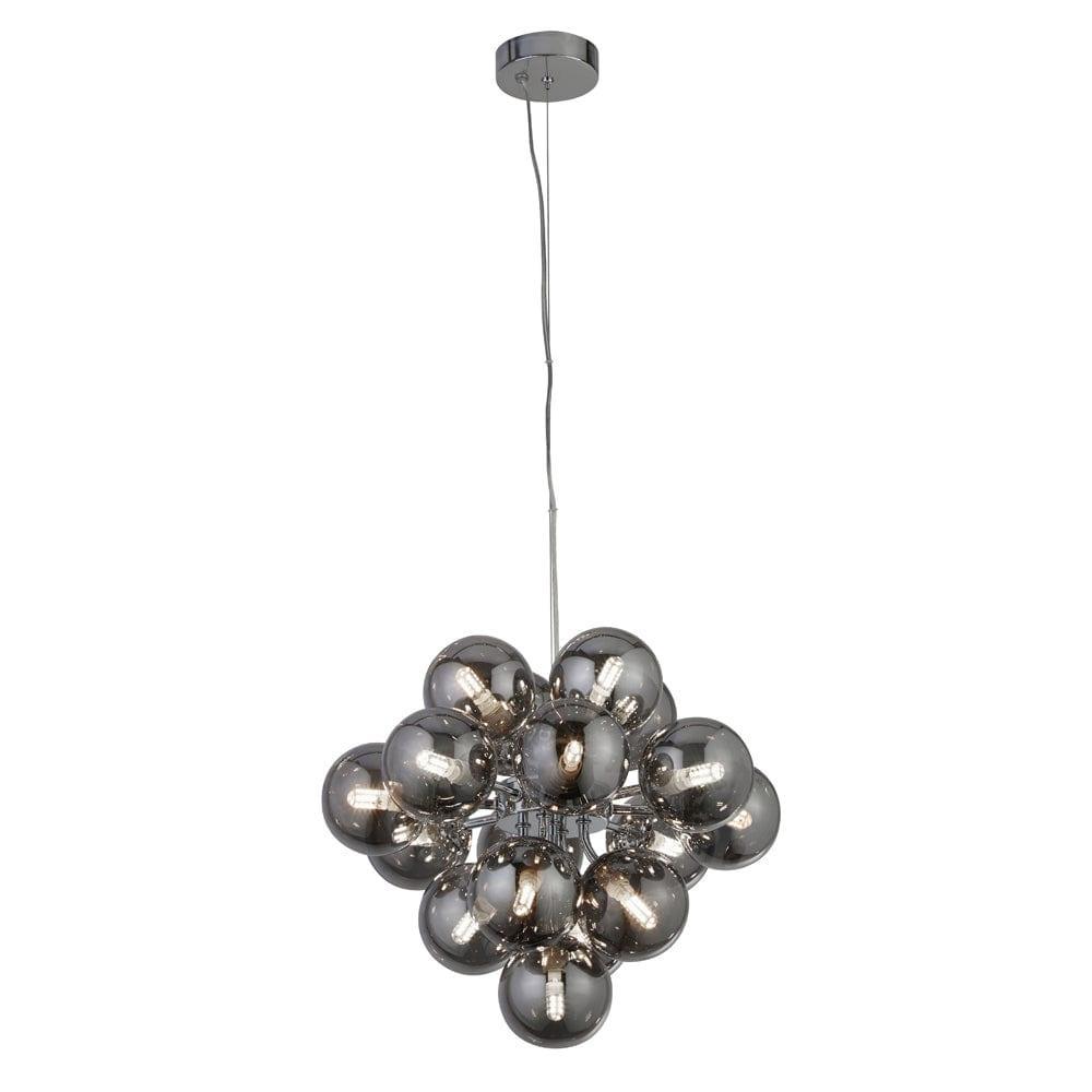 Berry 17 Light Chrome Ceiling Pendant With Smoked Glass-Ceiling Pendant Lights-1-Tiffany Lighting Direct
