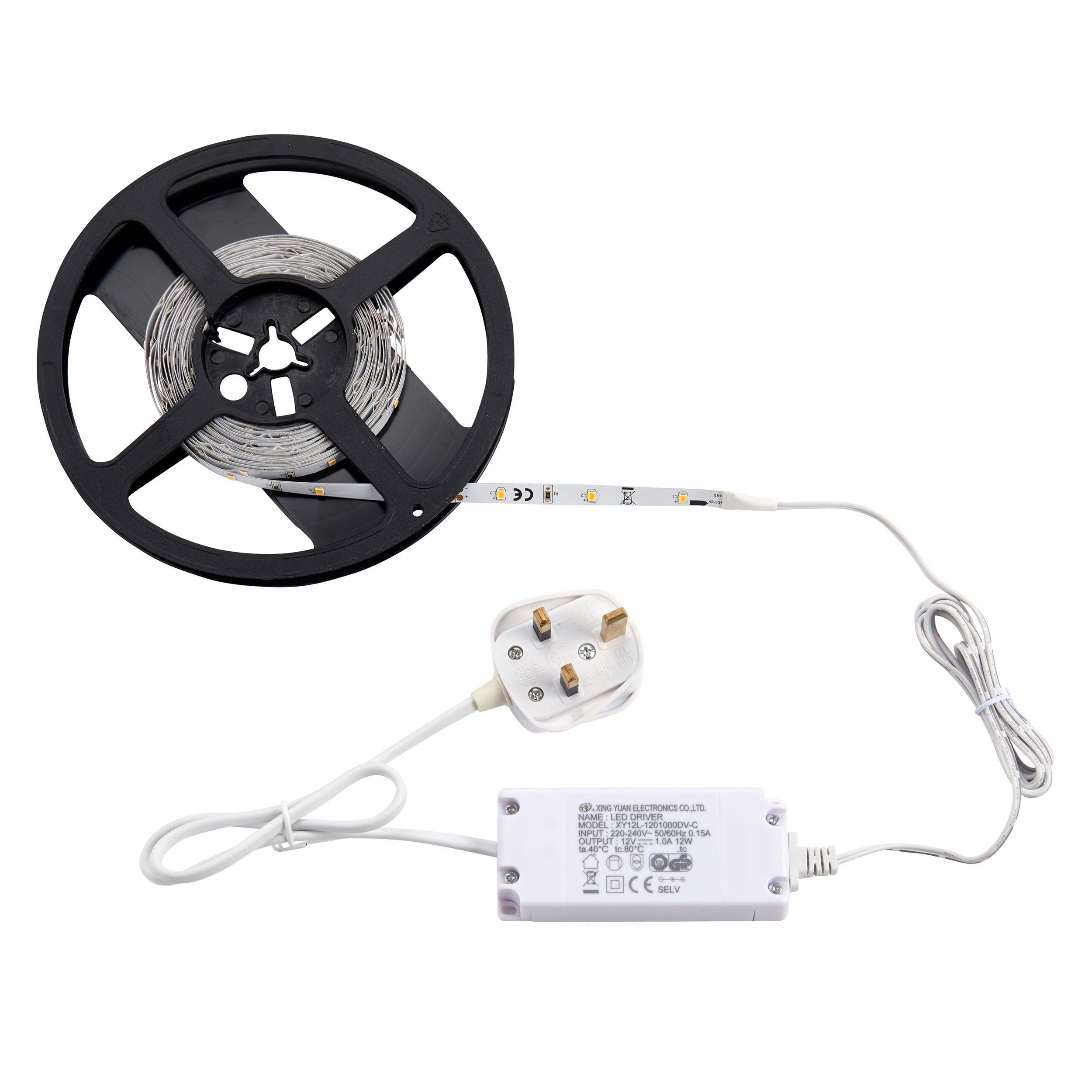 flexline 12v 5m daylight white led strip light kit 12wby saxby lighting