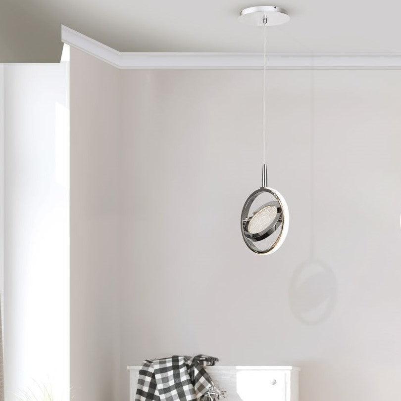 Gyroscope 1 Light LED Chrome & Crystal Ring Ceiling Pendant-Ceiling Pendant Lights-4-Tiffany Lighting Direct