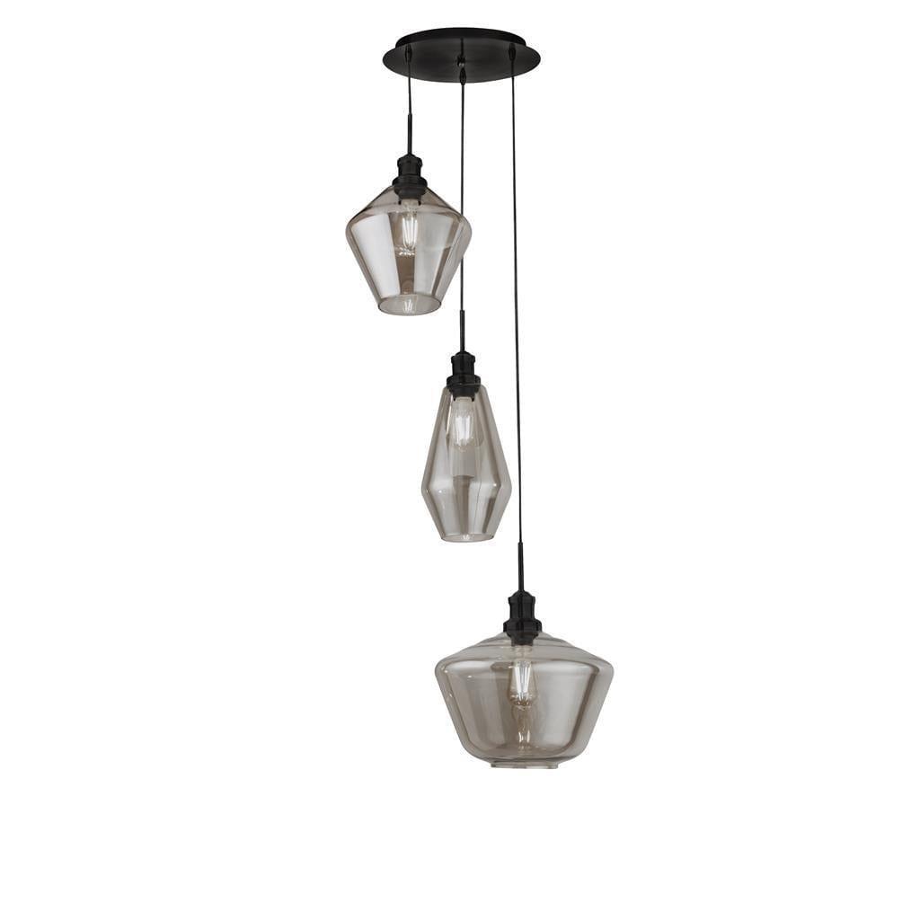 Mia 3 Light Multi-Drop Pendant - Smoked Glass Shades-Ceiling Pendant Lights-Searchlight Lighting-1-Tiffany Lighting Direct