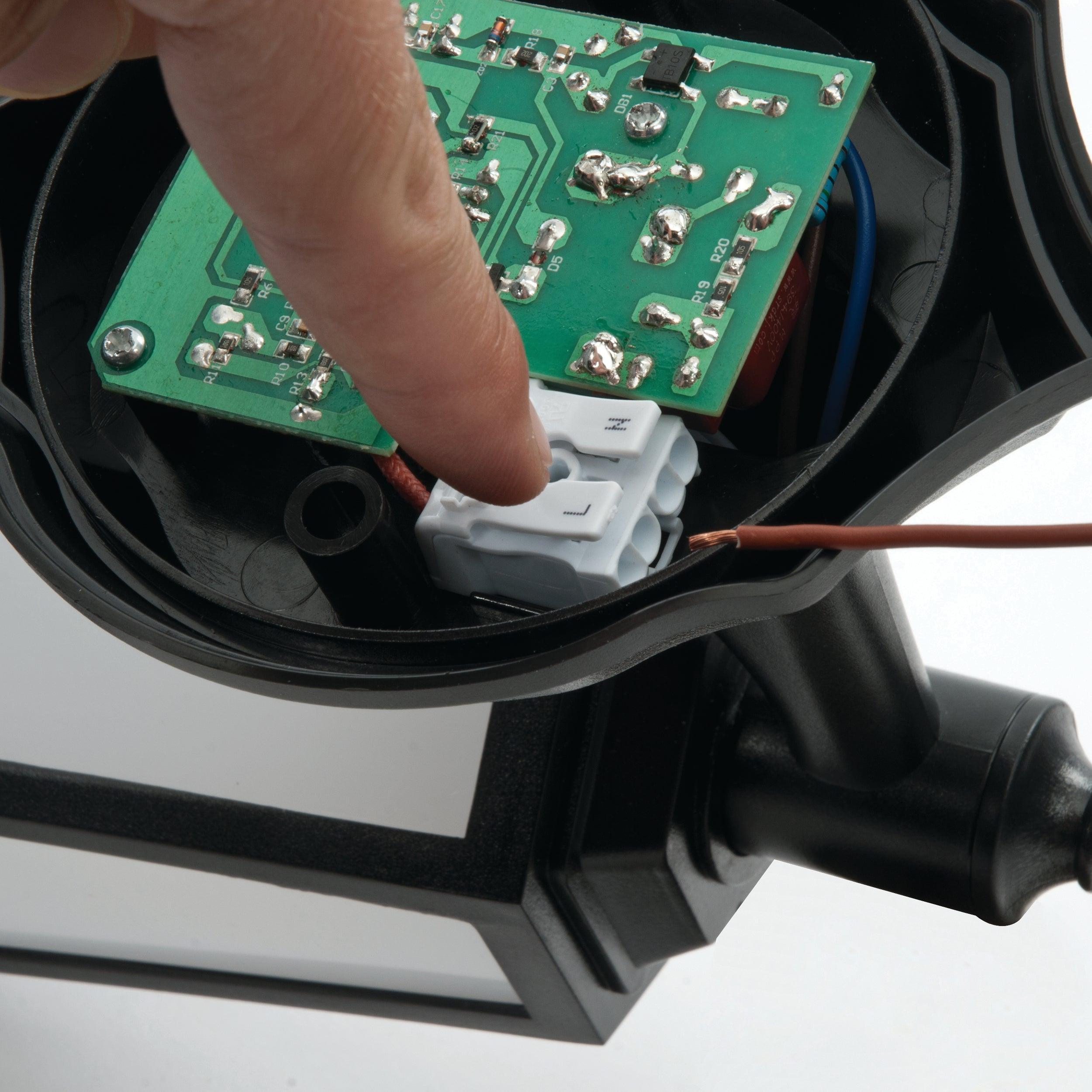 evesham black pir sensor outdoor wall light ip44 7w by saxby lighting, close up image 162