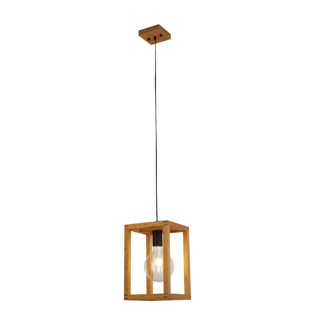 Square Woven Bamboo Wood 1 Light Pendant Searchlight-Ceiling Pendant Lights-1-Tiffany Lighting Direct