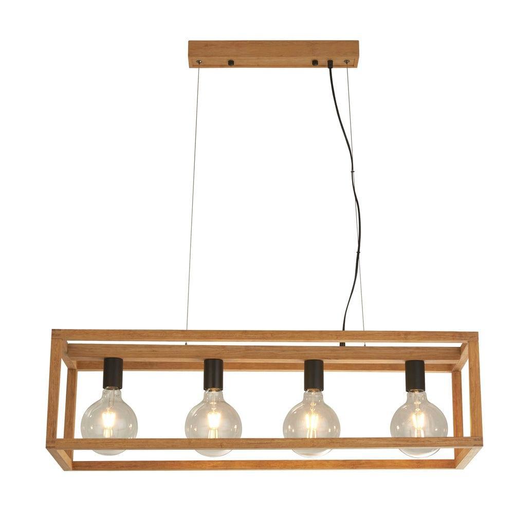 Square Woven Bamboo Wood 4 Light Pendant Searchlight-Ceiling Pendant Lights-1-Tiffany Lighting Direct
