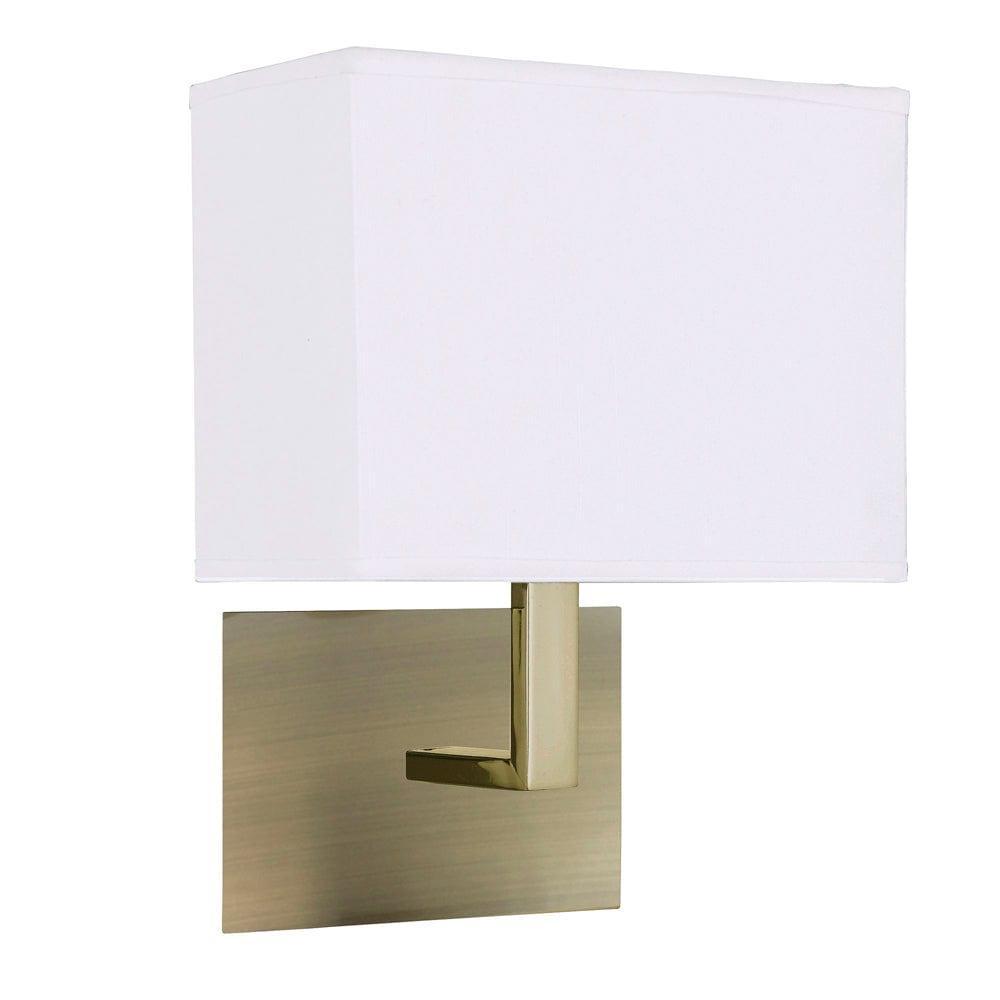 Hotel Brass Wall Light - White Rectangular Shade,5519AB,Searchlight Lighting,1