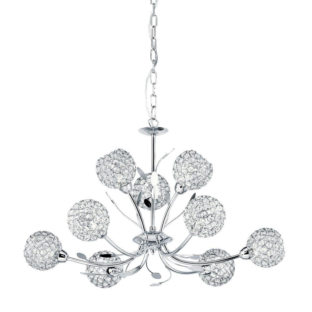 Searchlight Bellis II 9 Light Chrome Light, Glass Deco Shade-Ceiling Pendant Lights-1-Tiffany Lighting Direct