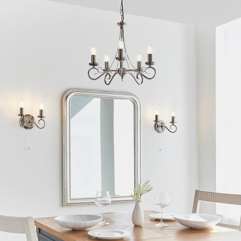 Traditional Wall Lights - Trafford Antique Silver Finish Twin Arm Wall Light 180-5AS setting