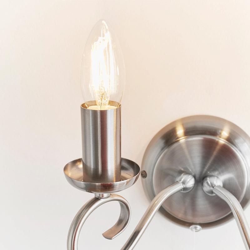 Traditional Wall Lights - Trafford Antique Silver Finish Twin Arm Wall Light 180-5AS close up single