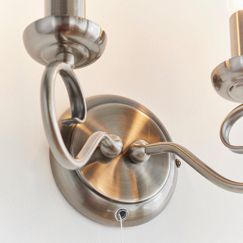 Traditional Wall Lights - Trafford Antique Silver Finish Twin Arm Wall Light 180-5AS fitting