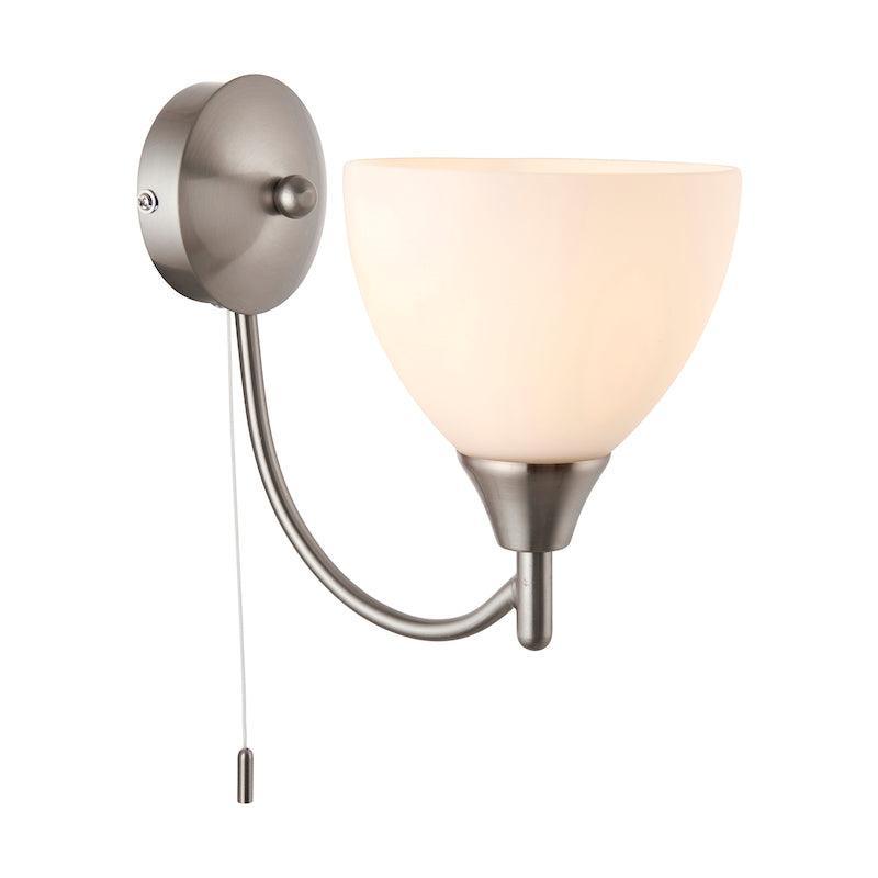 Art Deco Wall Light - Alton Single Arm Satin Nickel Finish Wall Light 1805-1SC turned on