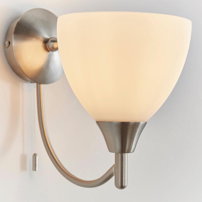 Art Deco Wall Light - Alton Single Arm Satin Nickel Finish Wall Light 1805-1SC close up left
