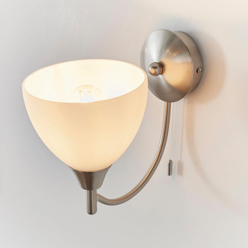 Art Deco Wall Light - Alton Single Arm Satin Nickel Finish Wall Light 1805-1SC upper right view