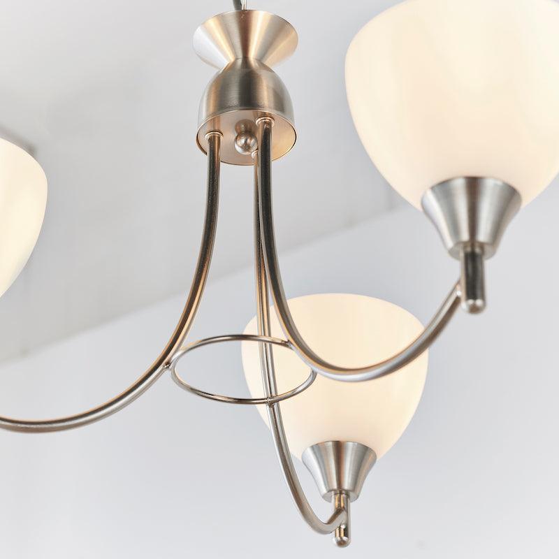 Art Deco Flush & Semi Flush - Alton 3 Arm Satin Nickel Finish Semi Flush Ceiling Light 1805-3SC centre close up