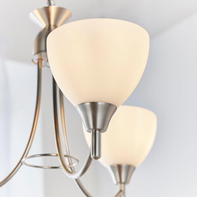 Art Deco Flush & Semi Flush - Alton 3 Arm Satin Nickel Finish Semi Flush Ceiling Light 1805-3SC close up lamp