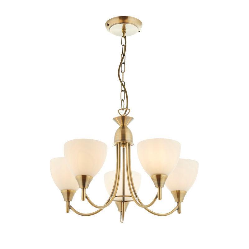 Art Deco Flush & Semi Flush - Alton 5 Arm Antique Brass Finish Semi Flush Ceiling Light 1805-5AN full light