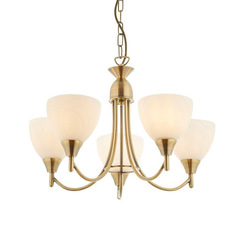 Art Deco Flush & Semi Flush - Alton 5 Arm Antique Brass Finish Semi Flush Ceiling Light 1805-5AN close up 2
