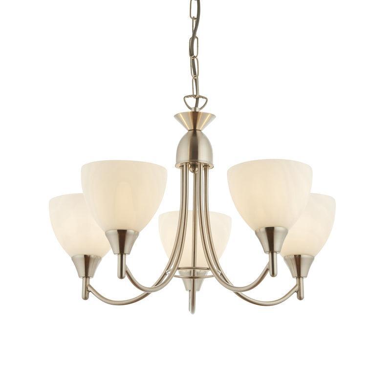 Art Deco Flush & Semi Flush - Alton 5 Arm Satin Nickel Finish Semi Flush Ceiling Light 1805-5SC zoom lamp