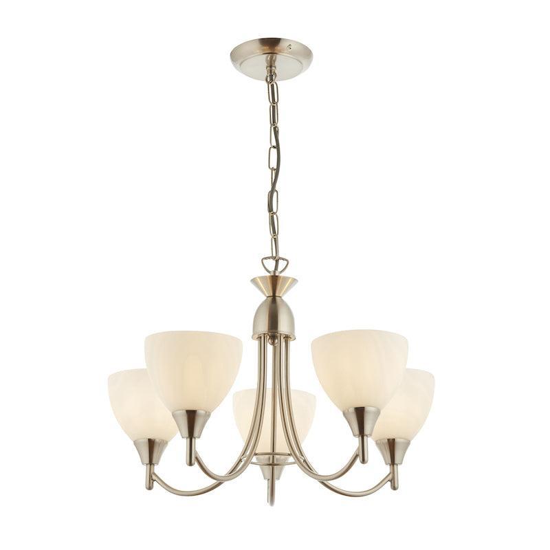 Art Deco Flush & Semi Flush - Alton 5 Arm Satin Nickel Finish Semi Flush Ceiling Light 1805-5SC light full view