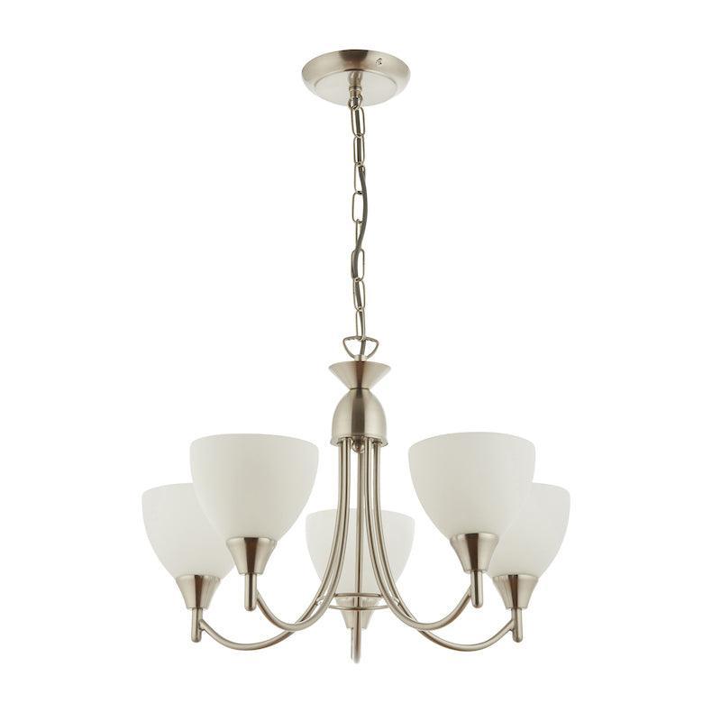 Art Deco Flush & Semi Flush - Alton 5 Arm Satin Nickel Finish Semi Flush Ceiling Light 1805-5SC full view dark