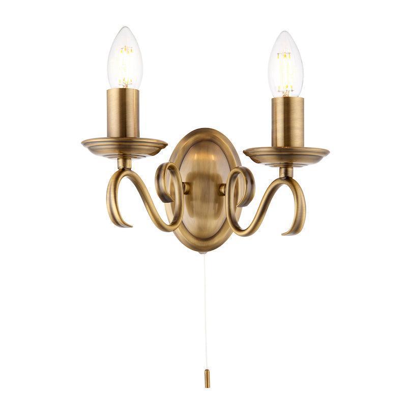 Traditional Wall Lights - Bernice Antique Brass Finish Twin Arm Wall Light 2030-2AN closer view
