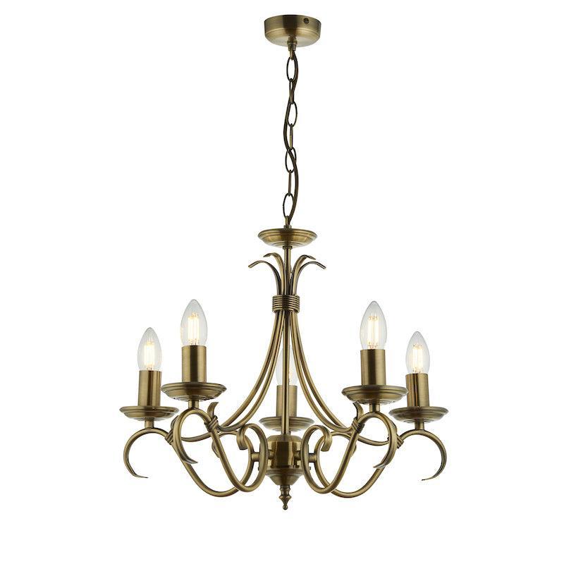 Traditional Ceiling Pendant Lights - Bernice Antique Brass Finish 5 Light Chandelier 2030-5AN full image