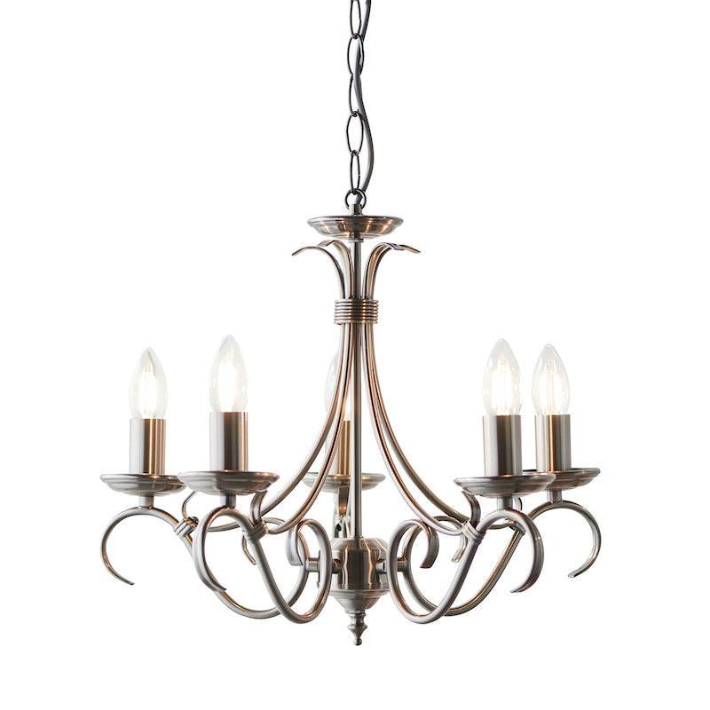Endon Bernice Antique Silver Finish 5 Light Chandelier-Endon Lighting Living room light close up Tiffany Lighting Direct