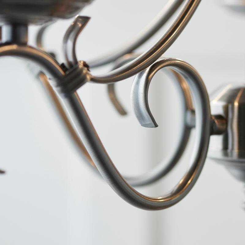 Traditional Ceiling Pendant Lights - Bernice Antique Silver Finish 5 Light Chandelier 2030-5AS extreme close up