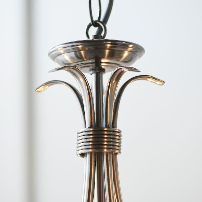 Traditional Ceiling Pendant Lights - Bernice Antique Silver Finish 5 Light Chandelier 2030-5AS close up fitting