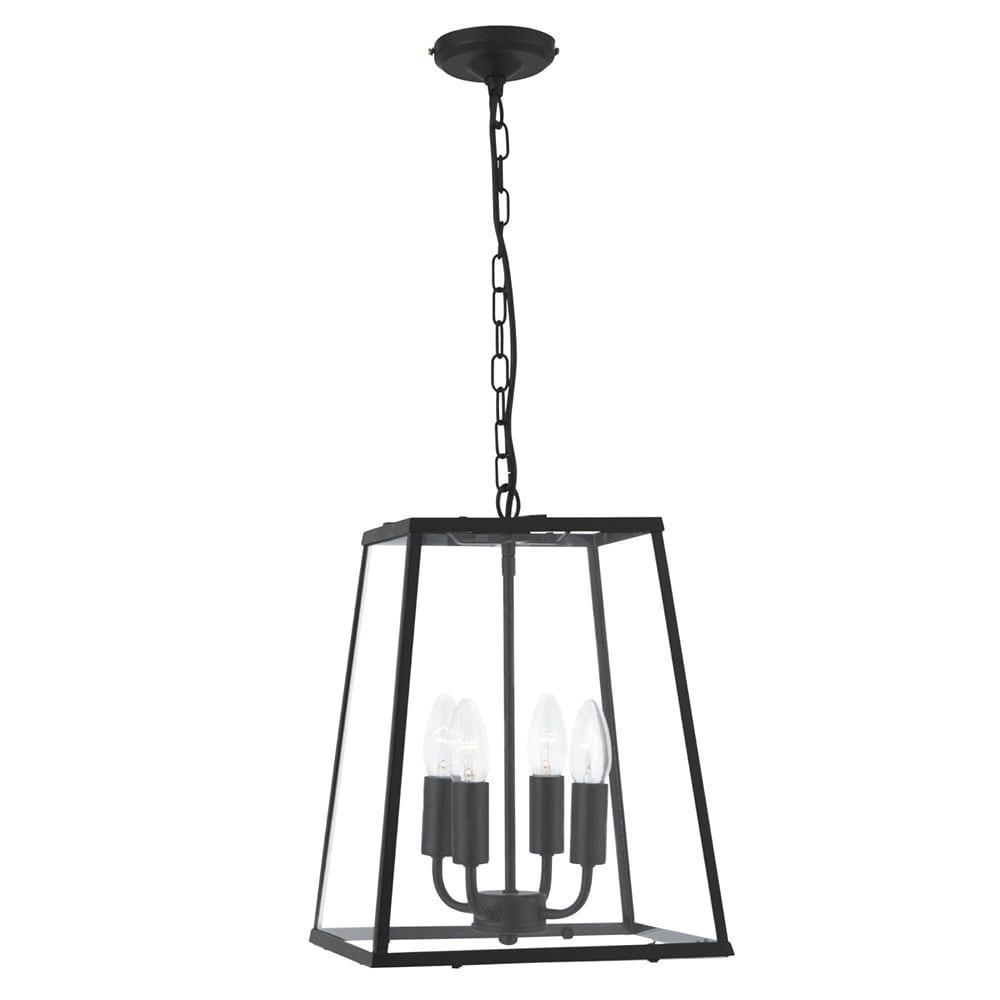 Searchlight Lantern Noir 4 Light Black/Glass Pendant-Ceiling Pendant Lights-1-Tiffany Lighting Direct