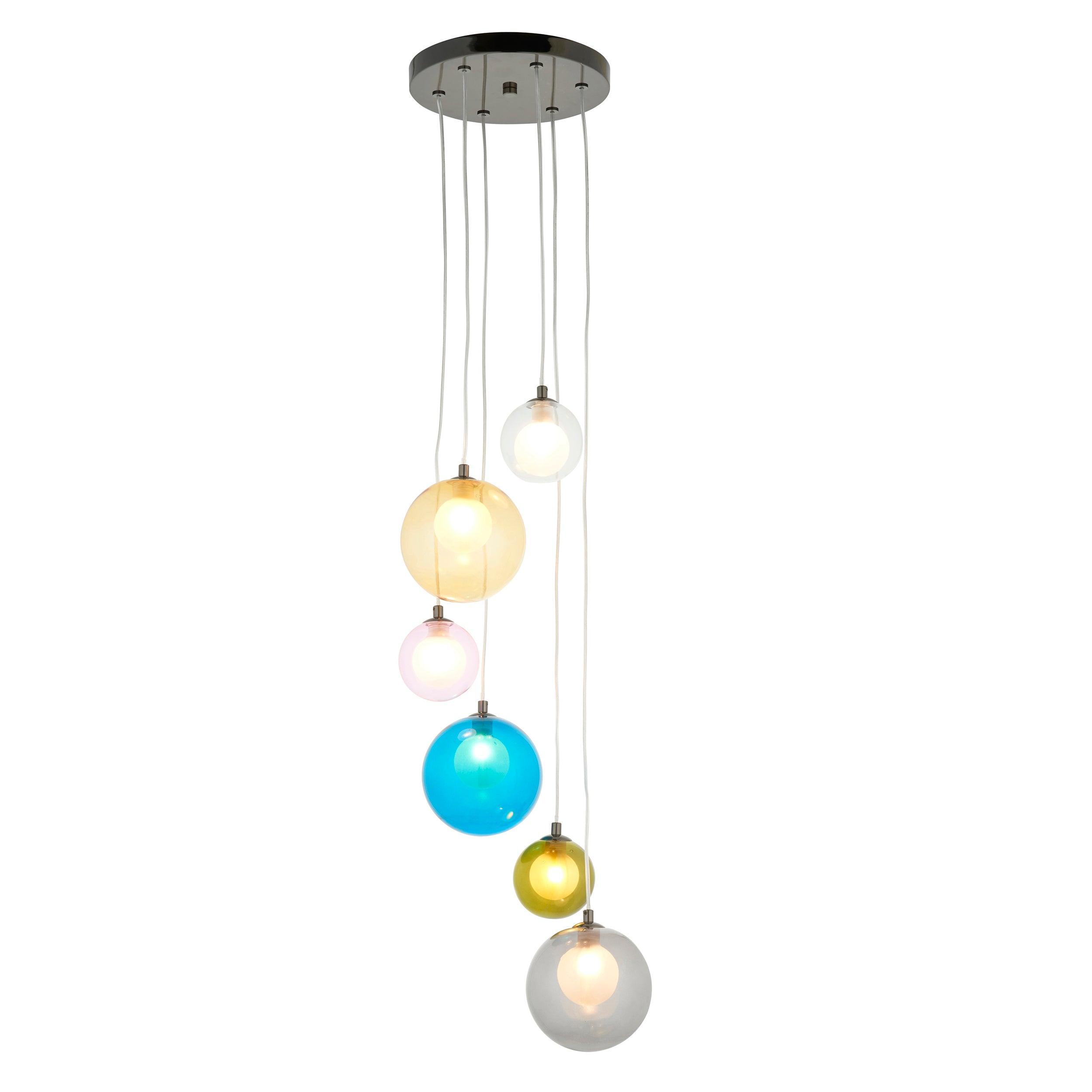Rainbow 6 Light Multi-Coloured Glass Pendant Light-Ceiling Pendant Lights-Living Lights-1-Tiffany Lighting Direct